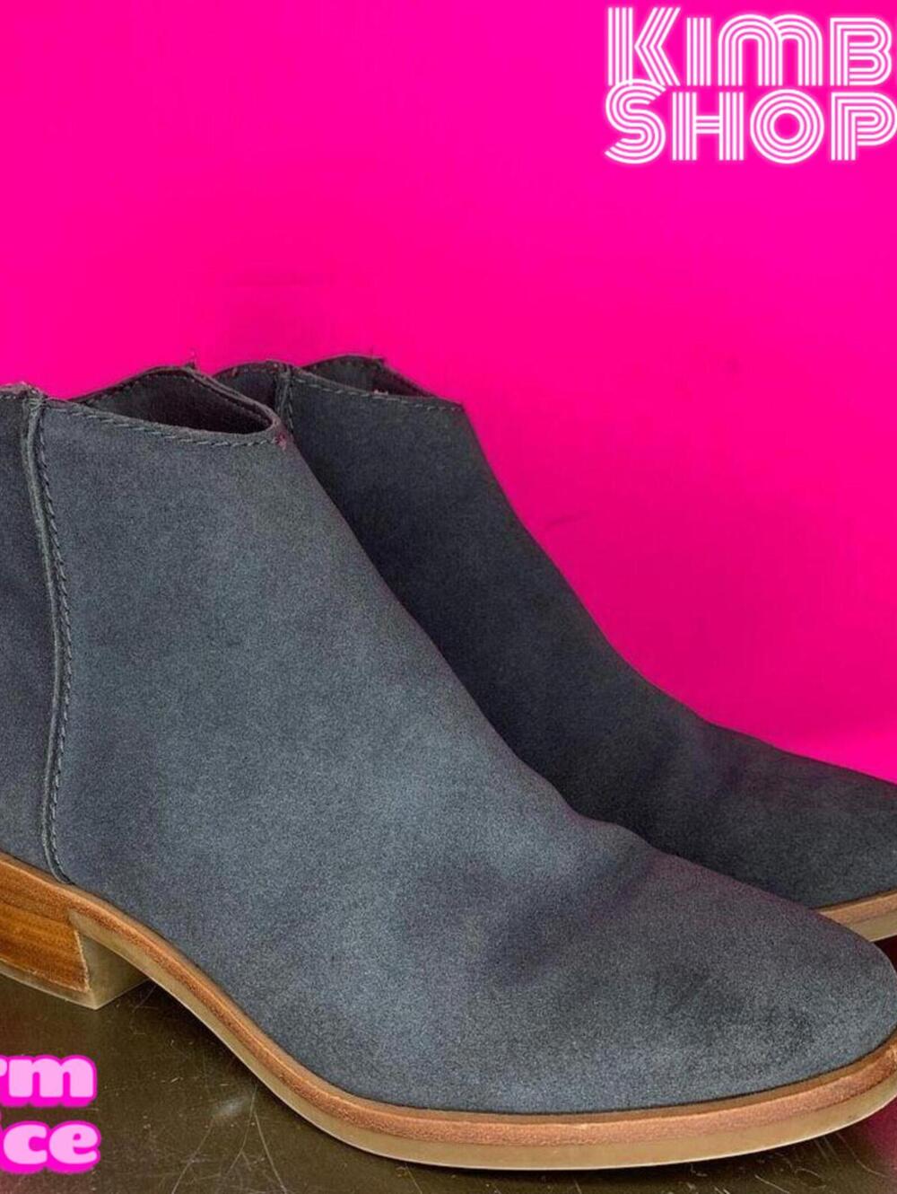 Dolce Vita Tucker Dark Gray Suede Stacked Heel Ankle Boots US 7 UK 4.5